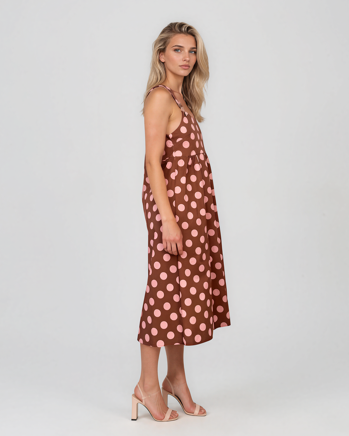 Rochie sarafan cu buline maro HL127