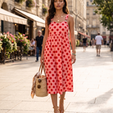 Rochie sarafan cu buline roz HL127