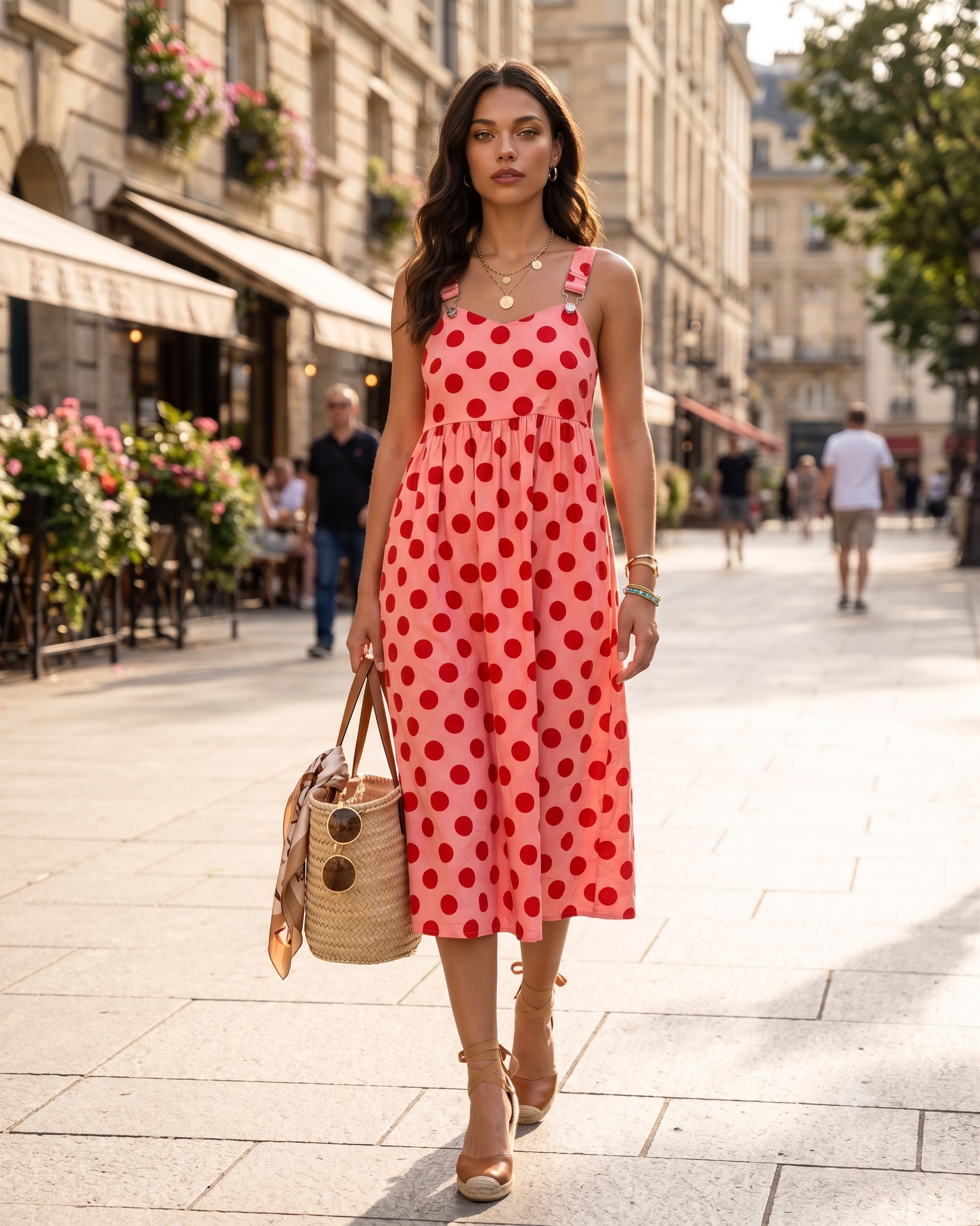 Rochie sarafan cu buline roz HL127