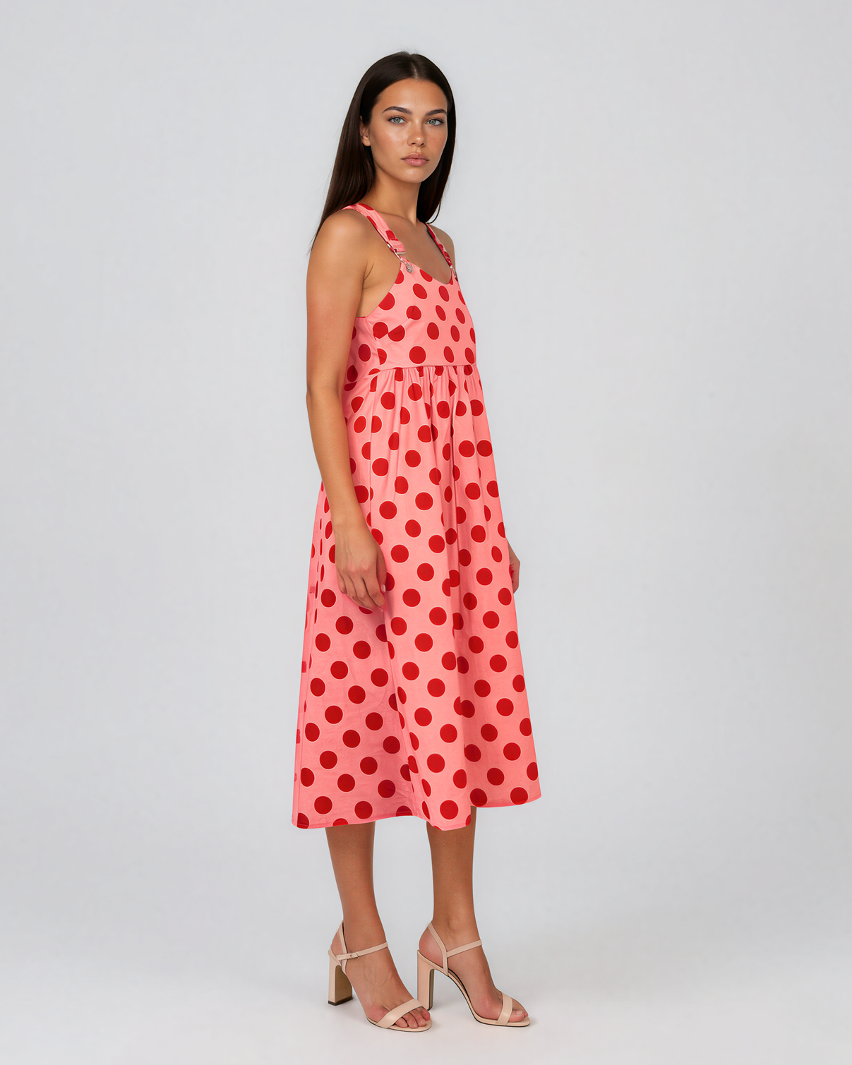Rochie sarafan cu buline roz HL127