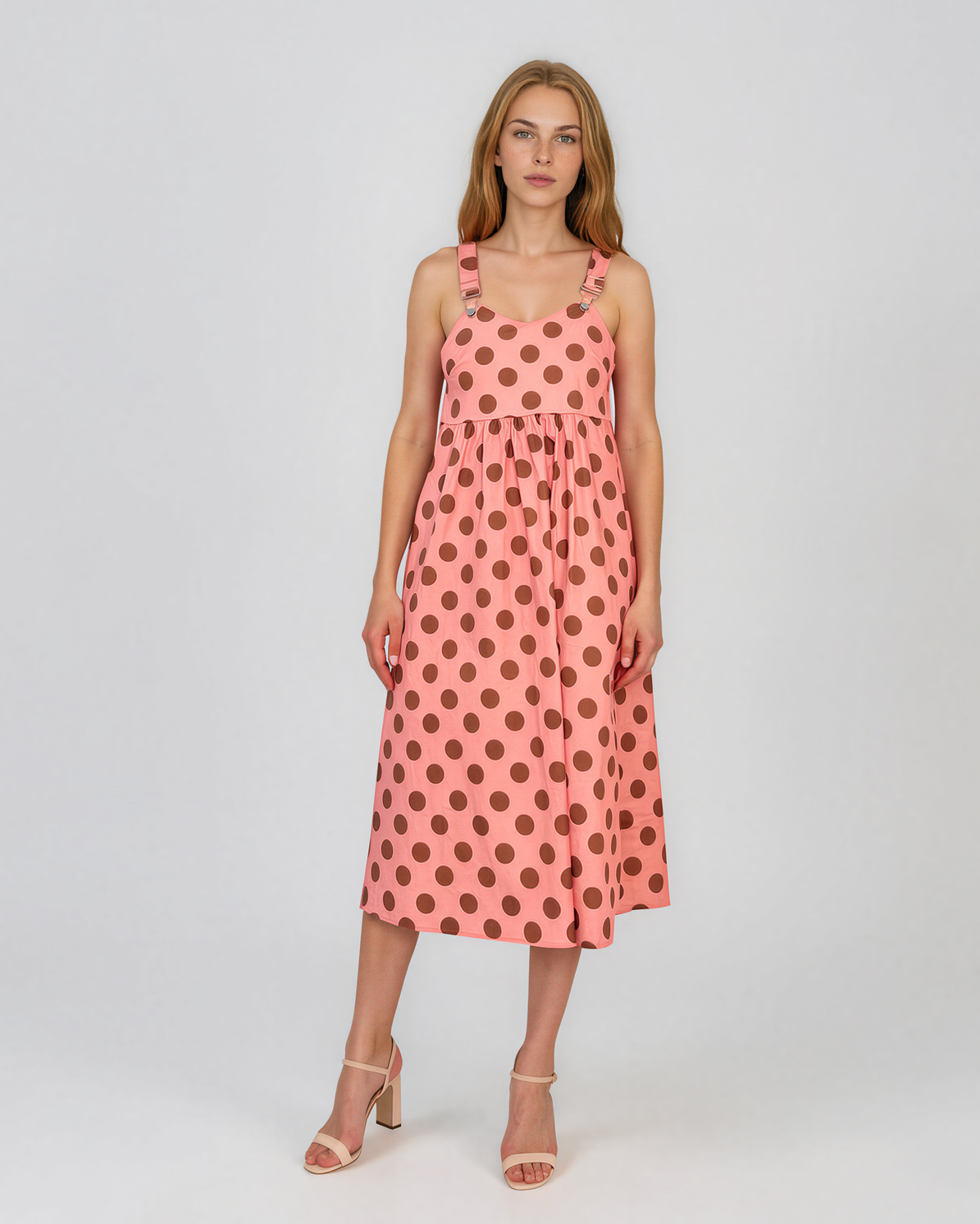 Rochie sarafan cu buline roz-prafuit HL127