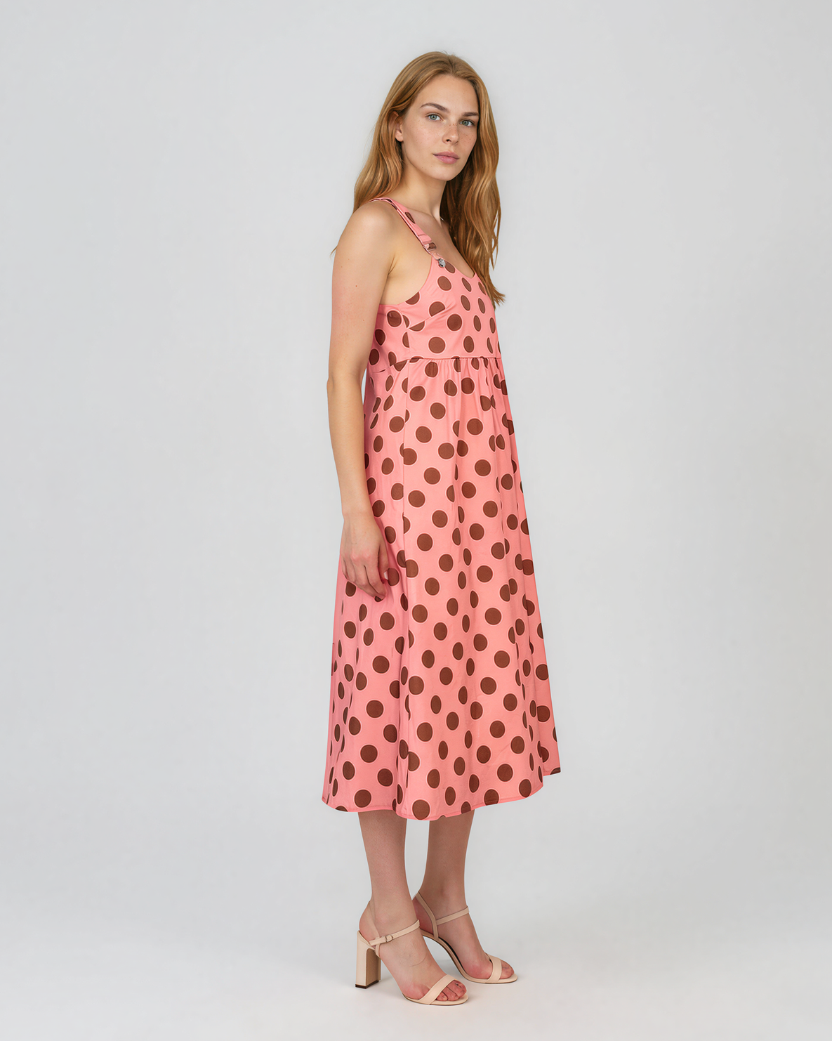 Rochie sarafan cu buline roz-prafuit HL127