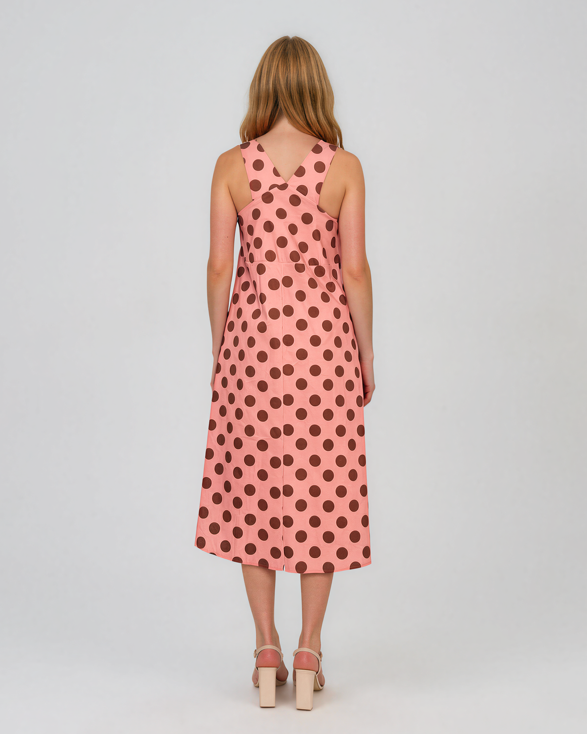 Rochie sarafan cu buline roz-prafuit HL127