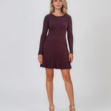 Rochie scurtă din tricot reiat cu fustă evazată grena DY733