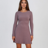Rochie scurtă din tricot reiat cu fustă evazată mov DY733