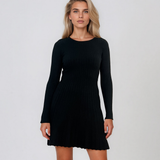 Rochie scurtă din tricot reiat cu fustă evazată negru DY733