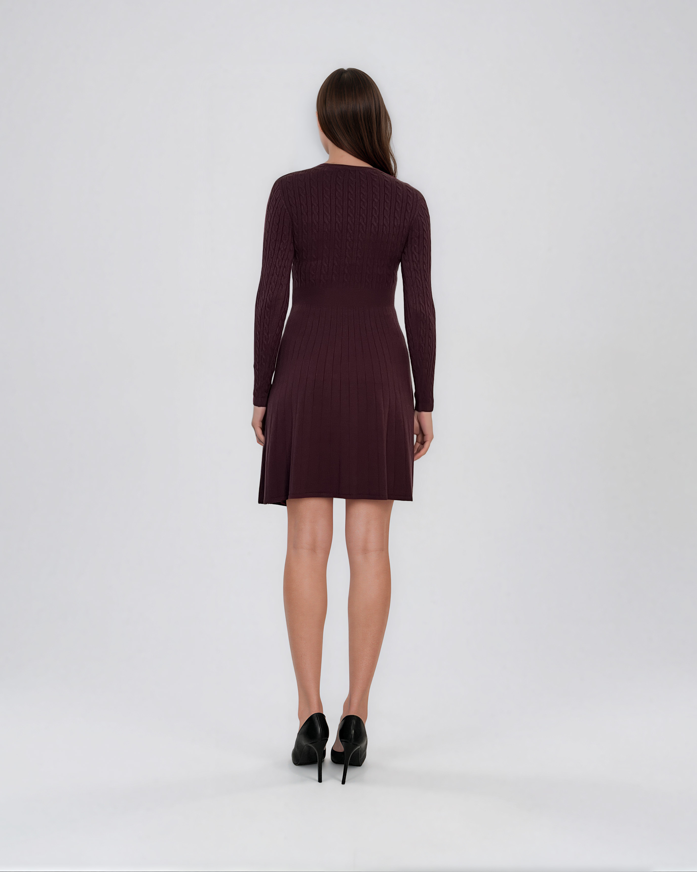 Rochie scurtă din tricot texturat cu fustă evazată grena DY737