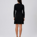 Rochie scurtă din tricot texturat cu fustă evazată negru DY737