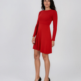 Rochie scurtă din tricot texturat cu fustă evazată rosu DY737