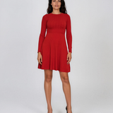 Rochie scurtă din tricot texturat cu fustă evazată rosu DY737