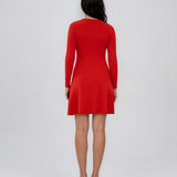Rochie scurtă din tricot texturat cu fustă evazată rosu DY737