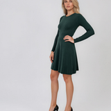 Rochie scurtă din tricot texturat cu fustă evazată verde-dark DY737