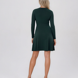 Rochie scurtă din tricot texturat cu fustă evazată verde-dark DY737
