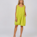 Rochie scurtă tip balon din bumbac cu buzunare vernil HL183