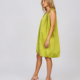 Rochie scurtă tip balon din bumbac cu buzunare vernil HL183