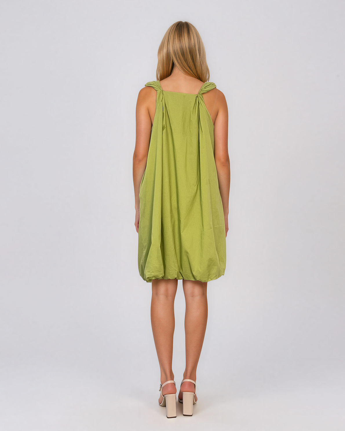 Rochie scurtă tip balon din bumbac cu buzunare vernil HL183