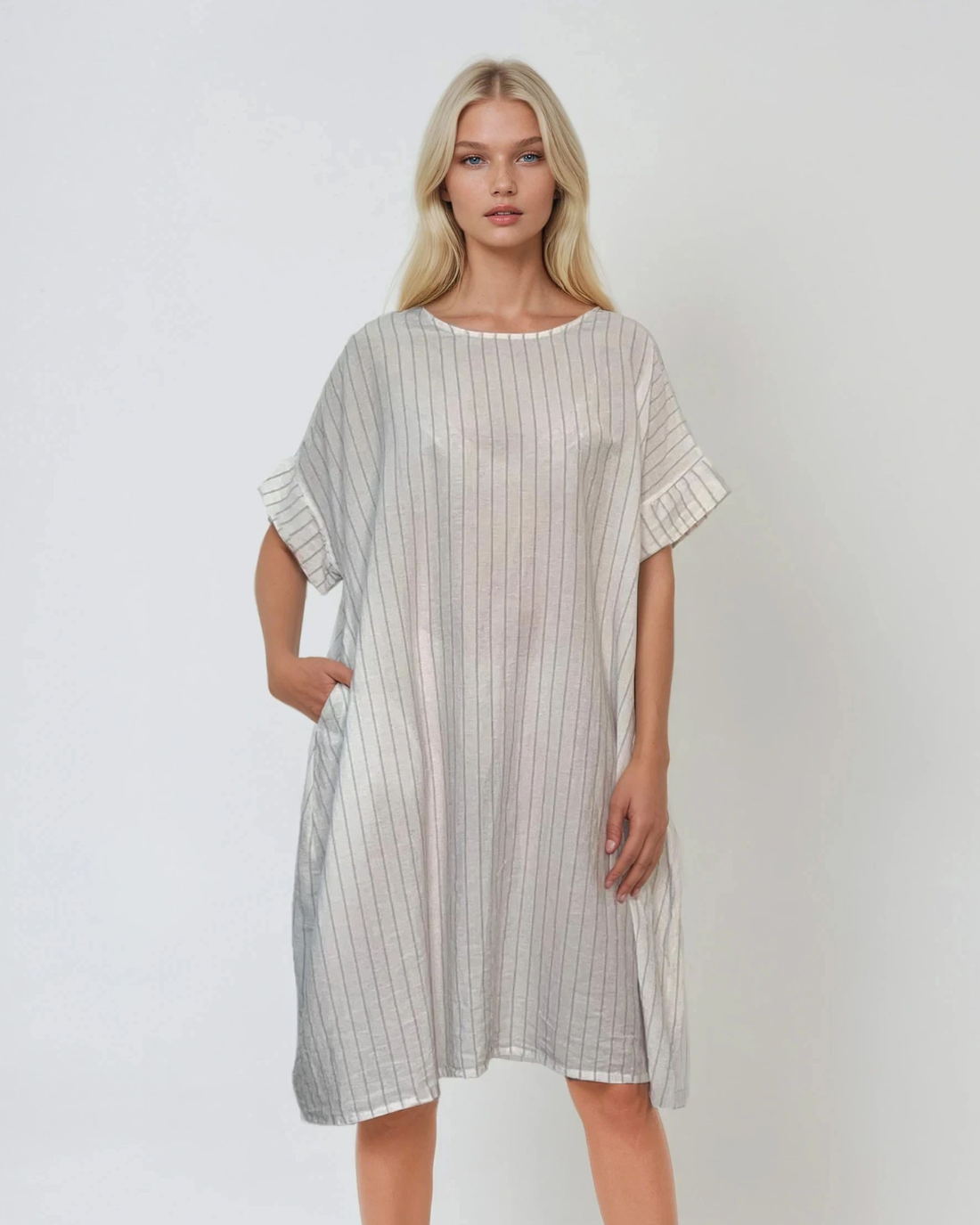 Rochie stil A cu dungi alb 