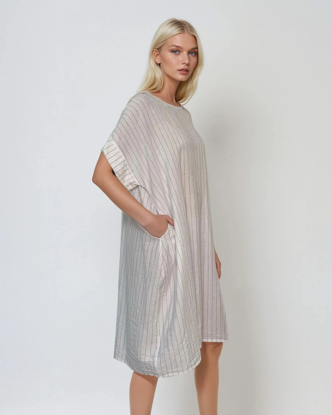 Rochie stil A cu dungi alb 