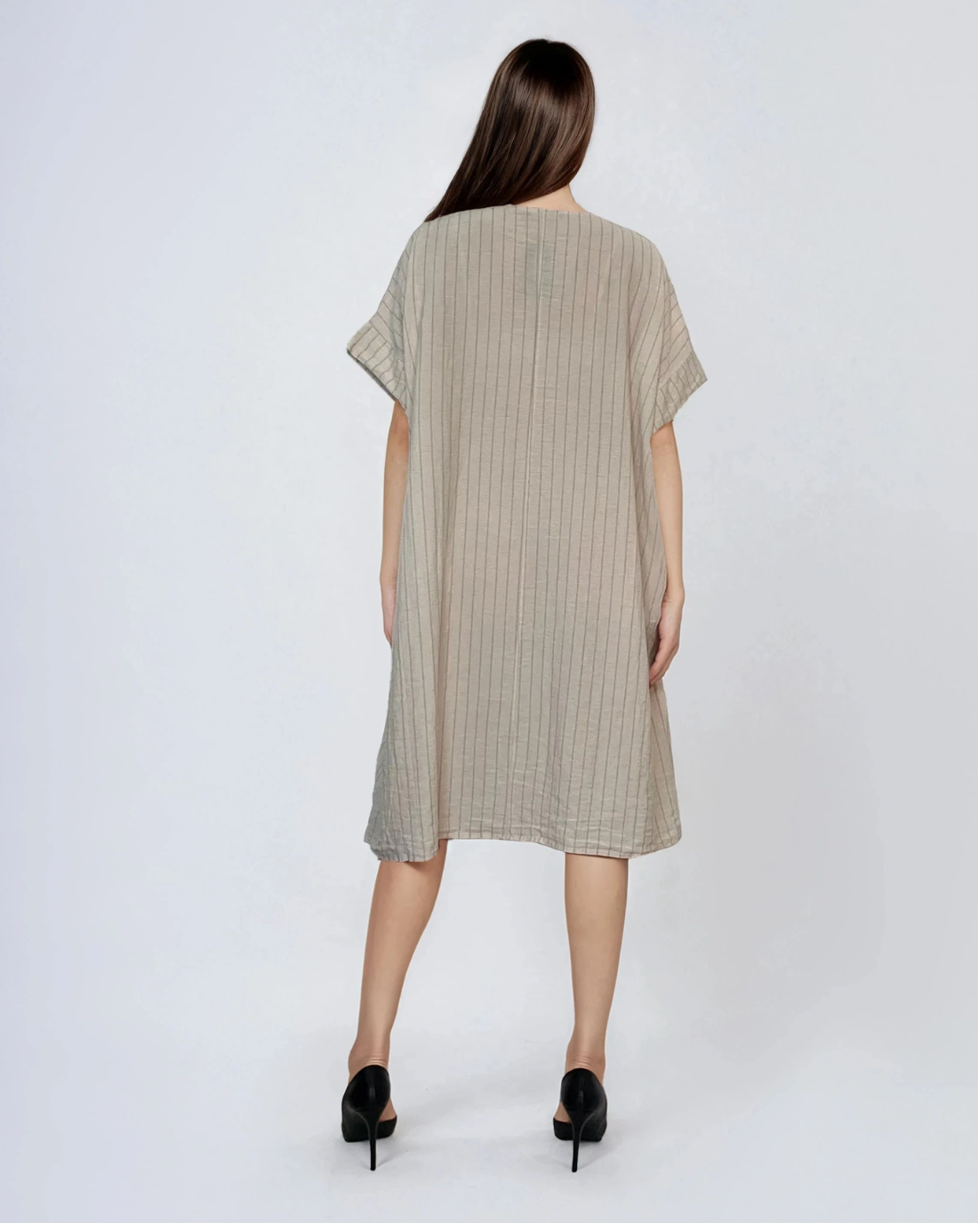 Rochie stil A cu dungi crem 
