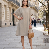 Rochie stil A cu dungi crem 