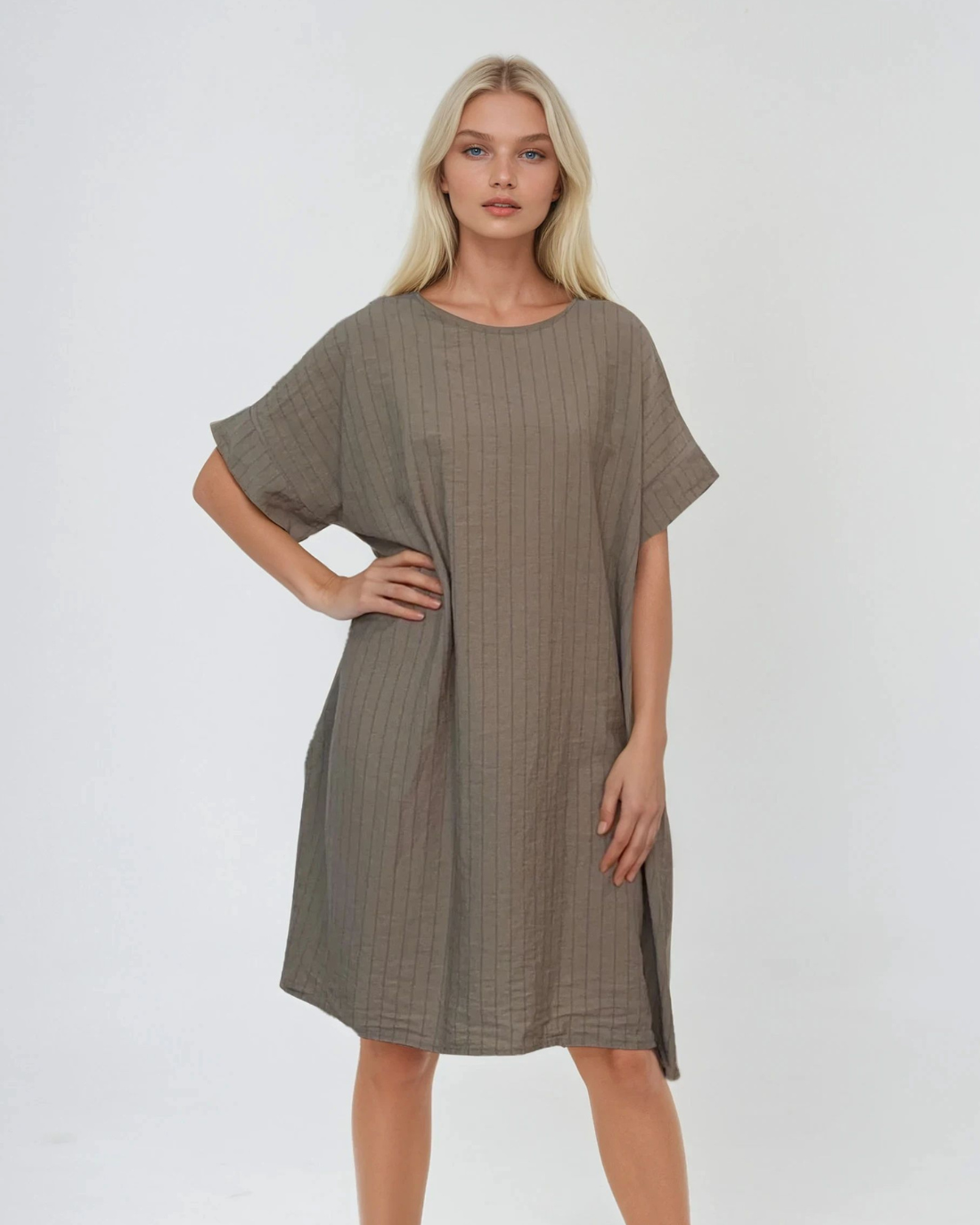 Rochie stil A cu dungi grej 