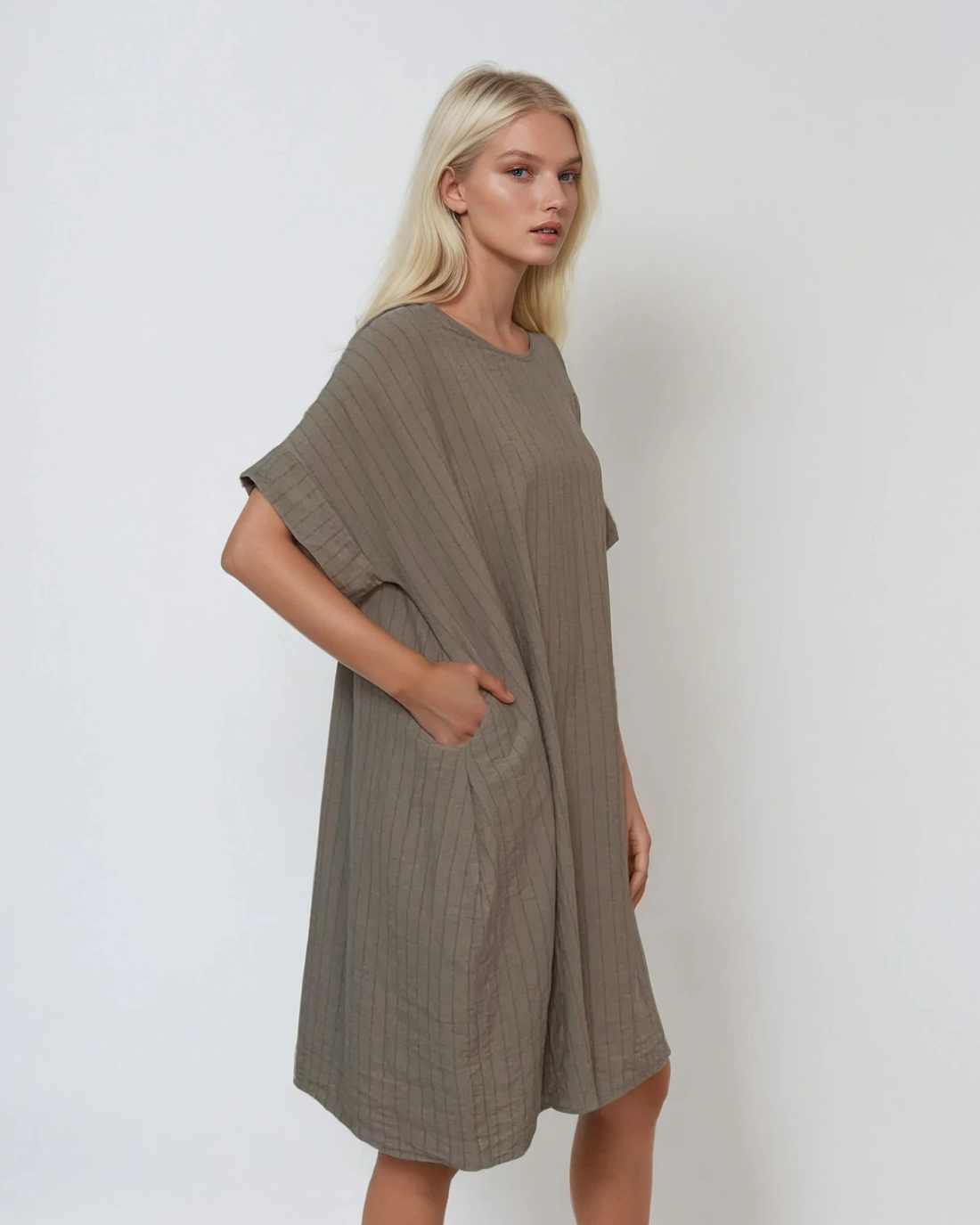 Rochie stil A cu dungi grej 