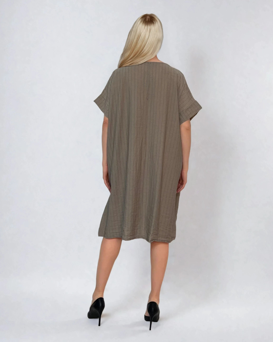 Rochie stil A cu dungi grej 