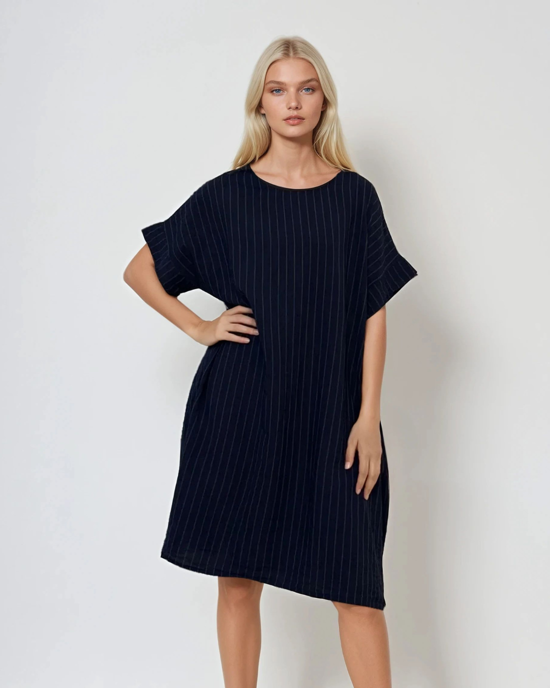 Rochie stil A cu dungi negru 