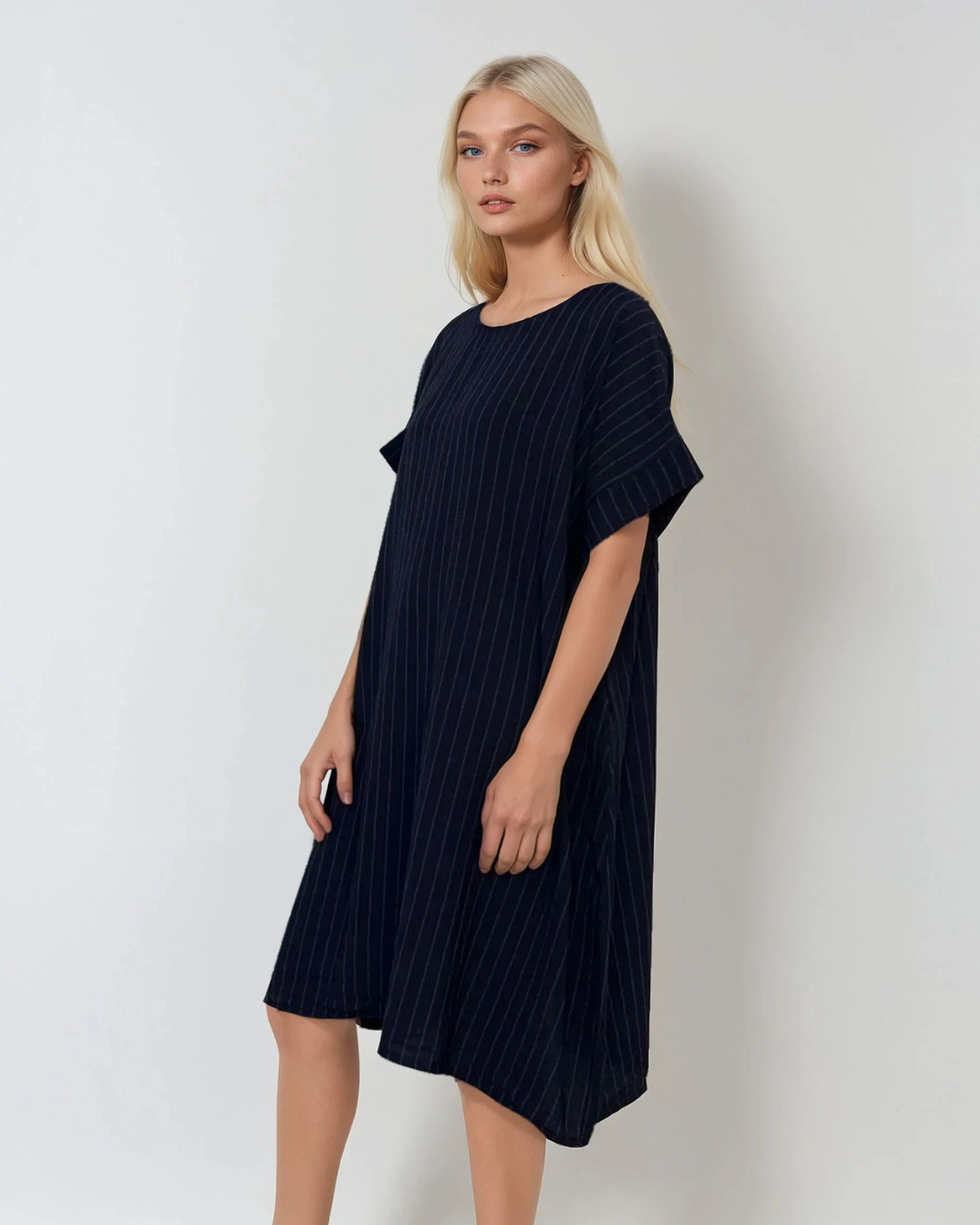 Rochie stil A cu dungi negru 