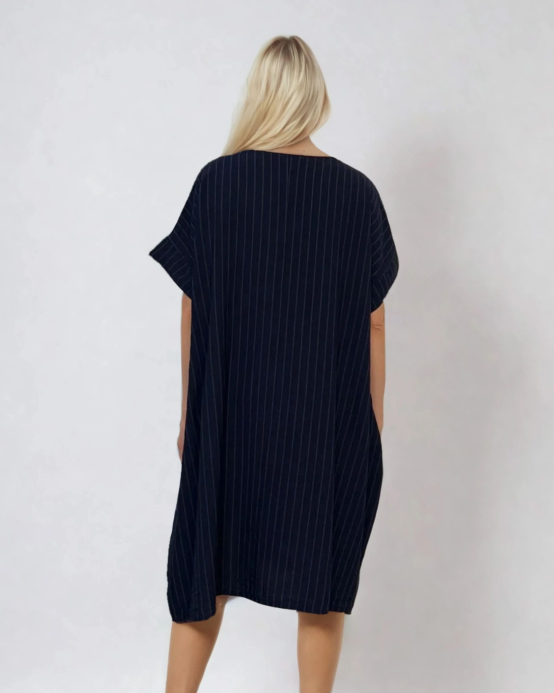 Rochie stil A cu dungi negru 