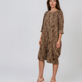 Rochie stil balon cu buzunare maro PN079