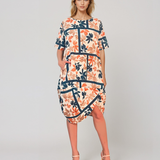 Rochie stil balon cu buzunare și print bleumarin PR909