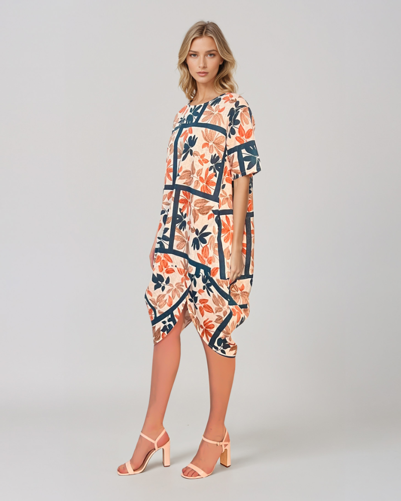 Rochie stil balon cu buzunare și print bleumarin PR909