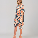 Rochie stil balon cu buzunare și print bleumarin PR909