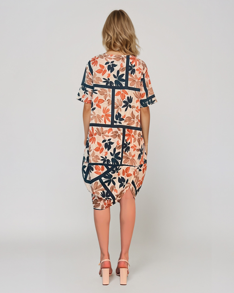 Rochie stil balon cu buzunare și print bleumarin PR909