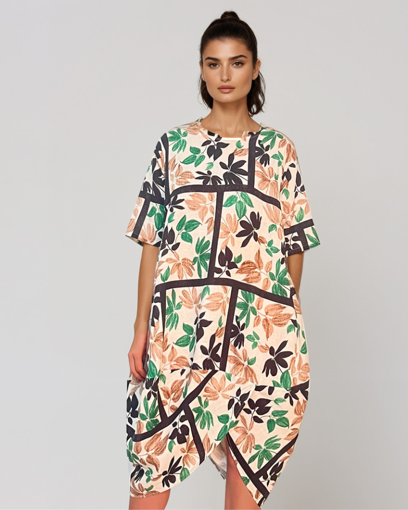 Rochie stil balon cu buzunare și print negru PR909