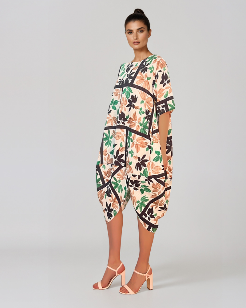 Rochie stil balon cu buzunare și print negru PR909