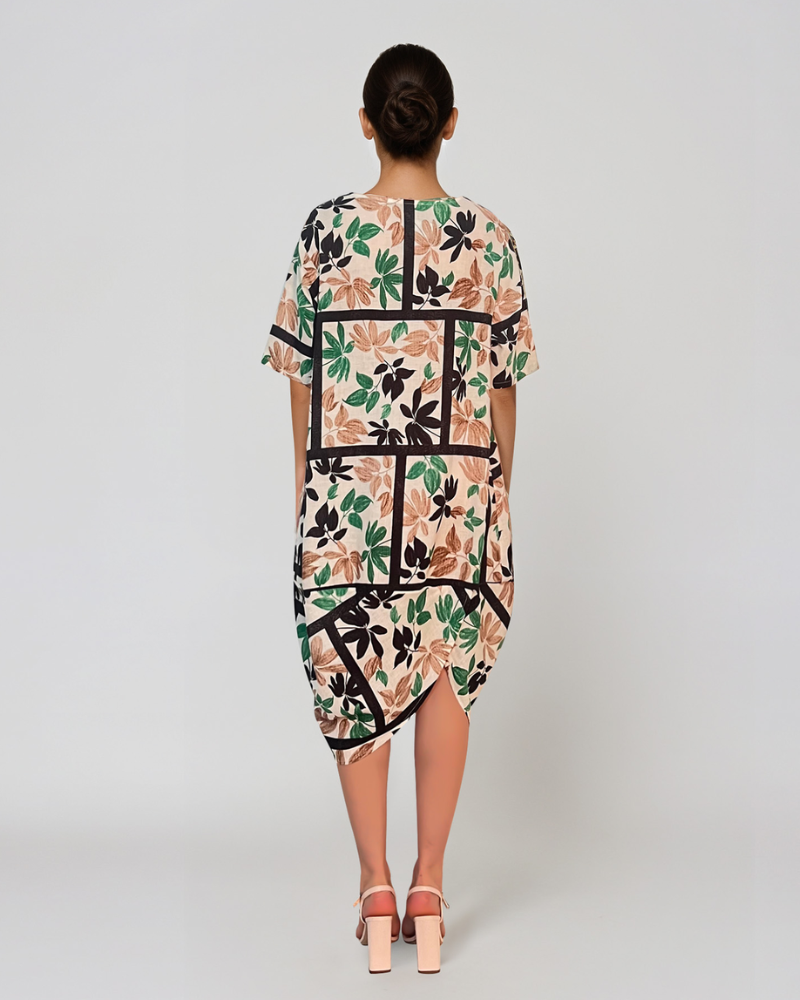 Rochie stil balon cu buzunare și print negru PR909