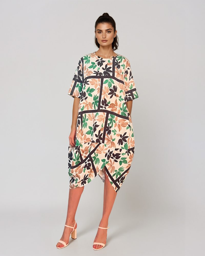 Rochie stil balon cu buzunare și print negru PR909