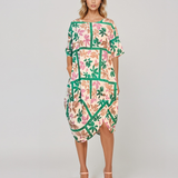 Rochie stil balon cu buzunare și print verde PR909
