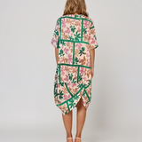 Rochie stil balon cu buzunare și print verde PR909