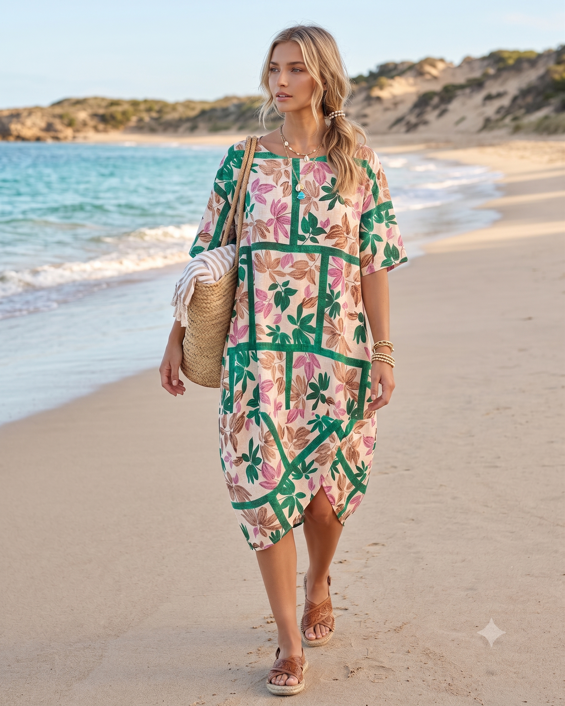 Rochie stil balon cu buzunare și print verde PR909