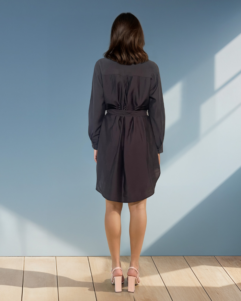 Rochie stil cămașă cu cordon negru HL055