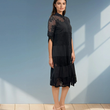 Rochie stil cămașă cu inserție din plasă negru 