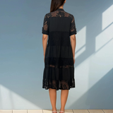 Rochie stil cămașă cu inserție din plasă negru 