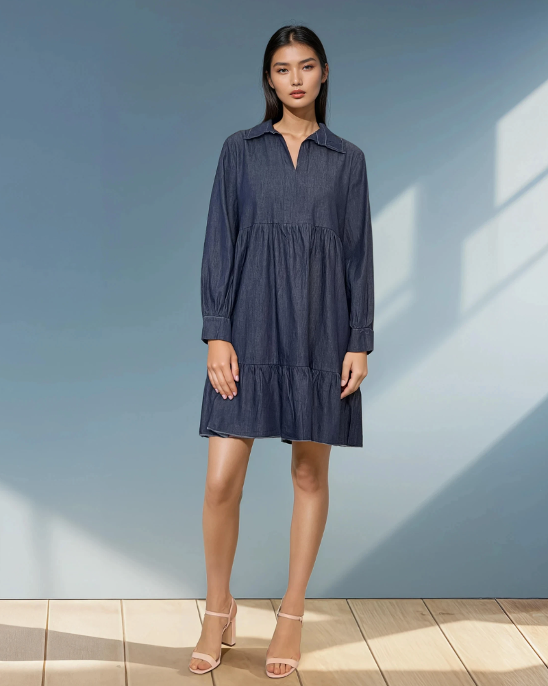Rochie stil cămașă din denim bleumarin 