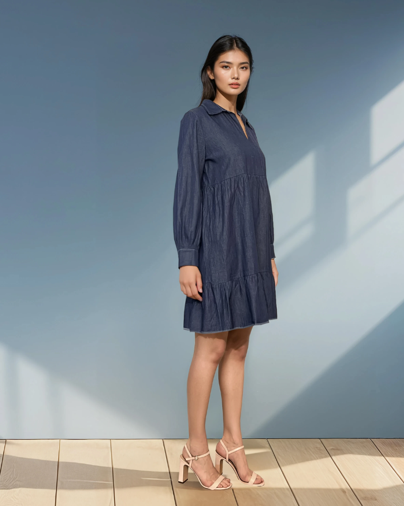 Rochie stil cămașă din denim bleumarin 