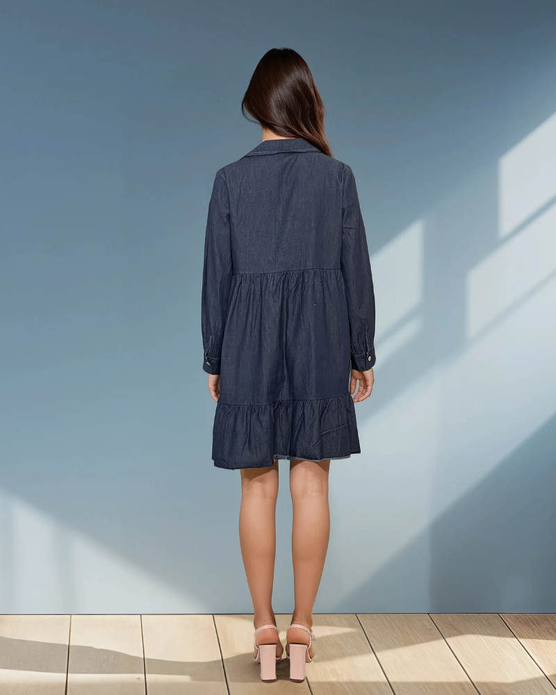 Rochie stil cămașă din denim bleumarin 