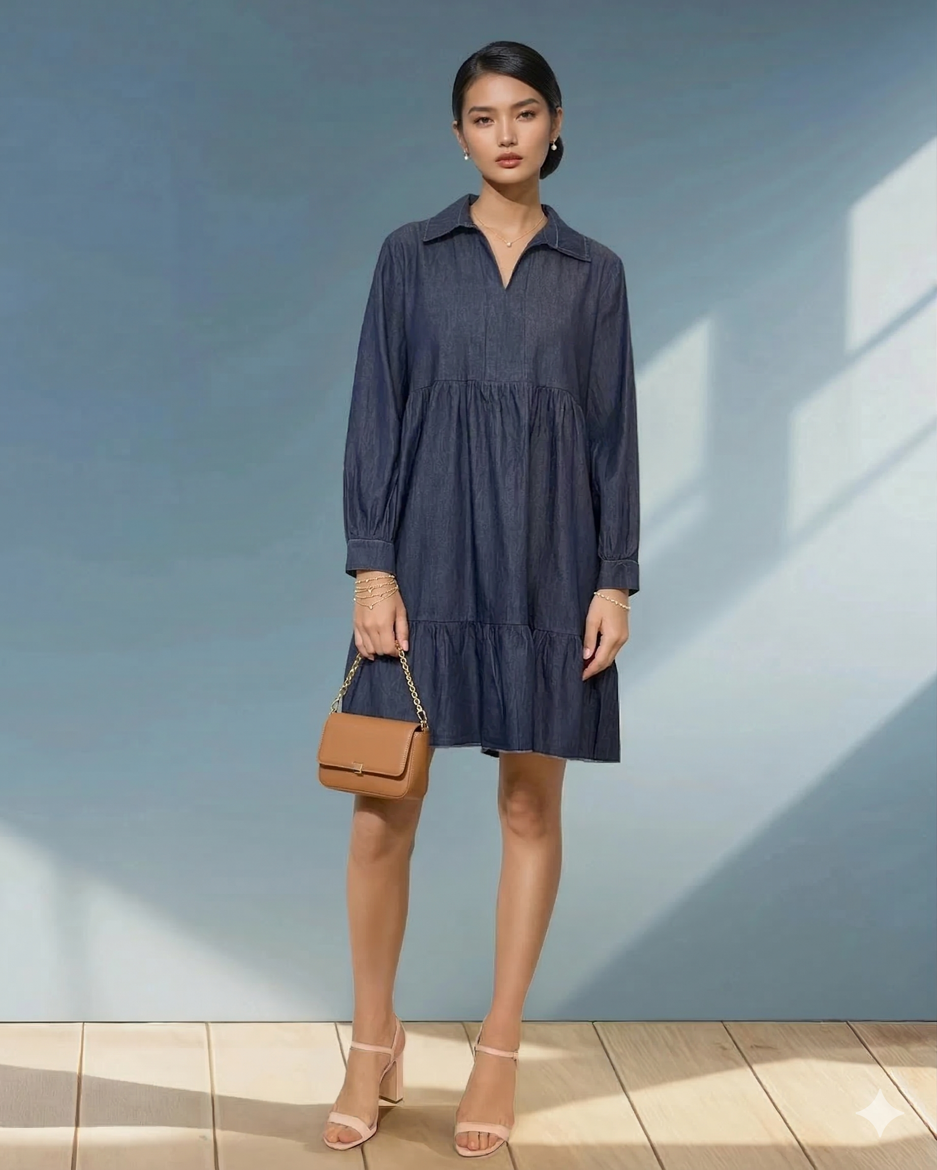 Rochie stil cămașă din denim bleumarin 