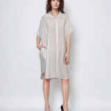 Rochie stil cămașă din in cu dungi alb 